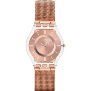 Swatch Hello Darling Skin Quartz Rose-Gold Dial Stainless Steel Bracelet Ladies Watch SFP115M