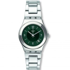 Swatch Middlesteel Irony Quartz Green Dial Stainless Steel Bracelet Ladies Watch YLS468G