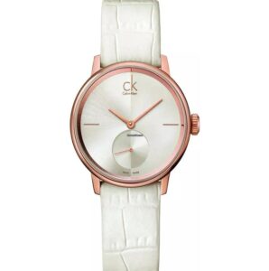 Calvin Klein K2Y236K6 Accent Silver Dial White Leather Women's Watch