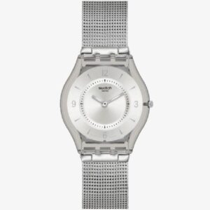 Swatch Metal Knit Quartz Silver Dial Silver Milanese Bracelet Ladies Watch SS08M100M