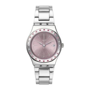 Swatch Pinkaround Quartz Pink Dial Stainless Steel Bracelet Ladies Watch YLS455G