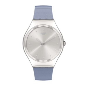 Swatch Skin Irony Blue Moire Quartz Silver Dial Blue Silicone Strap Ladies Watch SYXS134