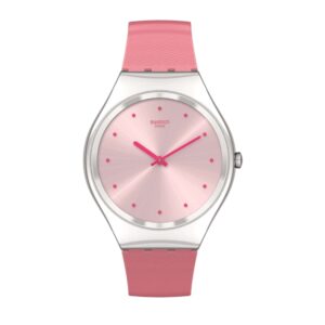 Swatch Skin Irony Rose Moire Quartz Pink Dial Pink Silicone Strap Ladies Watch SYXS135