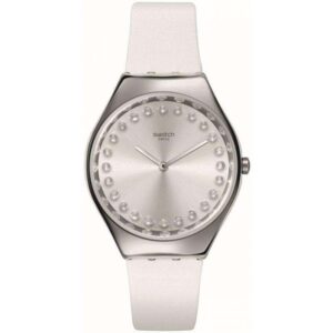 Swatch Bright Blaze Skin Irony Quartz Grey Dial Leather Bracelet Ladies Watch SYXS143